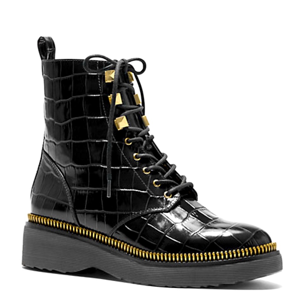 Michael Kors 💥 Haskell Crocodile Embossed
Leather Combat Boot.